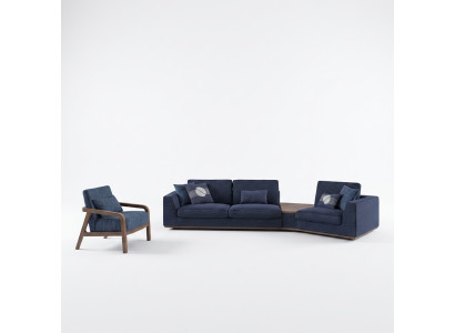 Blau Sofagarnitur Set Dreisitzer Sofas Wohnzimmer Sessel Modern Design Textil