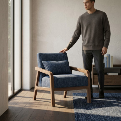 Modern Sessel Design Einrichtung Wohnzimmer Blau Stoff Couch Textil Neu