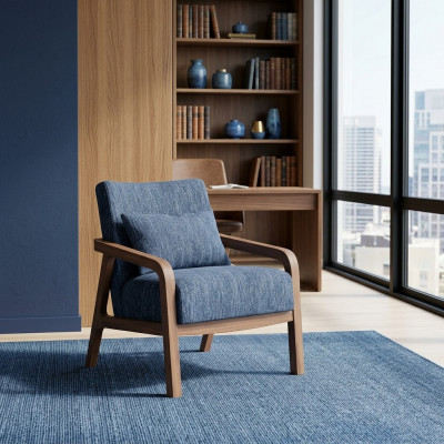 Modern Sessel Design Einrichtung Wohnzimmer Blau Stoff Couch Textil Neu