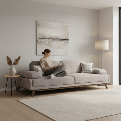 Design Polstermöbel Dreisitzer Sofa Couch Textil Wohnzimmer Modern Einrichtung