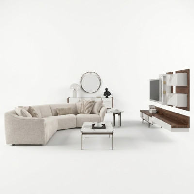 Luxus Garnitur Ecksofa L-Form Polster Wohnzimmer Couchtisch Neu Beistelltisch
