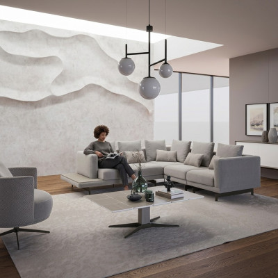 Polstermöbel Luxus Ecksofa L-Form Wohnzimmer Grau Sofa Couch Couchtisch