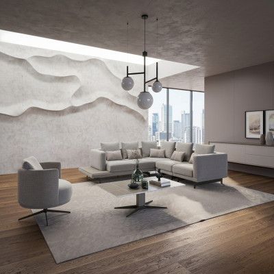 Polstermöbel Luxus Ecksofa L-Form Wohnzimmer Grau Sofa Couch Couchtisch