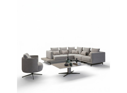 Polstermöbel Luxus Ecksofa L-Form Wohnzimmer Grau Sofa Couch Couchtisch