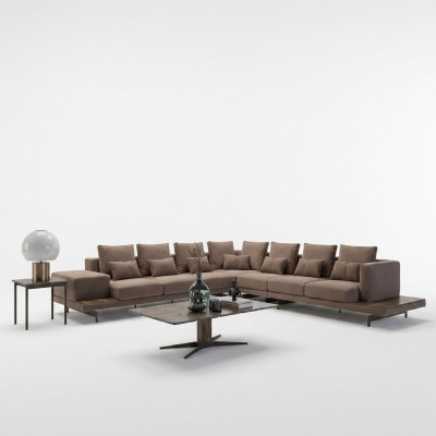 Designer Wohnzimmer Set 3tlg Polstermöbel Ecksofa L-Form Holz Couchtisch Neu