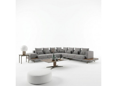 Wohnzimmer Set 3tlg Grau Ecksofa L-Form Holz Couchtisch Designer Beistelltisch