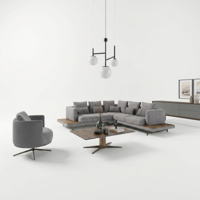 Wohnzimmer Garnitur 3tlg Textil Sofa Couch L-Form Neu Couchtisch Luxus Möbel