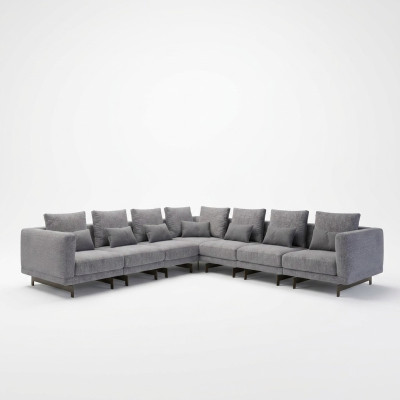 Neu Komplett Möbel Ecksofa L-Form Textil Einrichtung Wohnzimmer Holz Couchtisch
