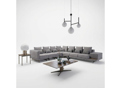 Luxus Set Wohnzimmer Textil Polstersofa L-Form Holz Couchtisch mit Beistelltisch