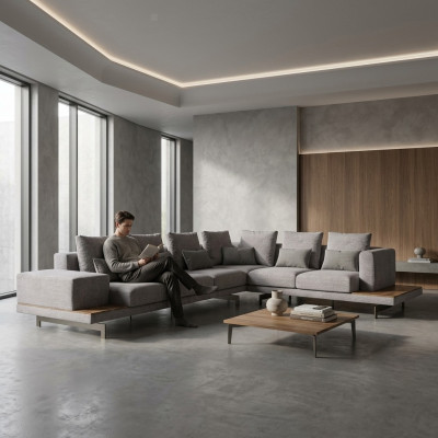Designer Neu Ecksofa L-Form Grau Textil Möbel Wohnzimmer Einrichtung