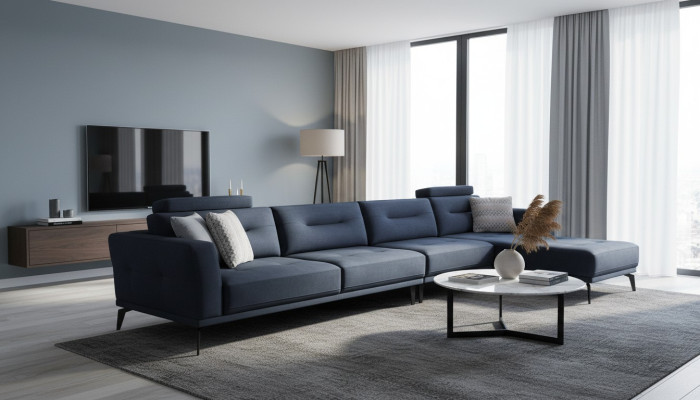  Massive Wohnzimmer L-Form Dunkelblau Ecksofa Modern Luxus Design