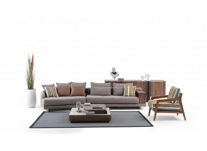 Exklusive Wohnzimmer Couchgarnitur Stoffsofa Holz Couchtisch Sideboard
