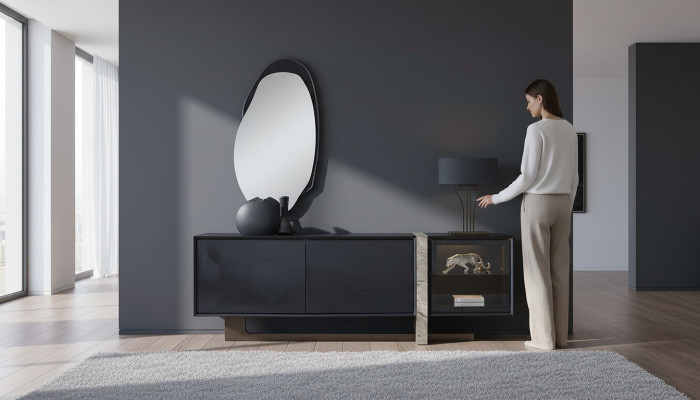 Sideboard Buffet Spiegel Esszimmer Wohnzimmer Modern Design 2tlg. Set