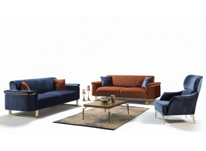 Modernes Wohnzimmer Sitzgarnitur Designer 3-Sitzer Sessel Sofagarnitur