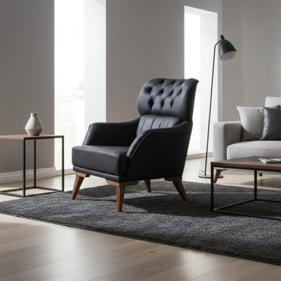 Schwarzer Chesterfield Sessel Luxuriöser Einsitzer Wohnzimmer 1-Sitzer