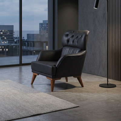 Schwarzer Chesterfield Sessel Designer Wohnzimmer 1-Sitzer Lehnsessel
