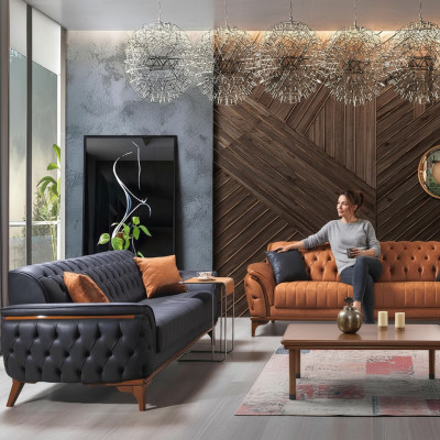 Chesterfield Sofas Designer Wohnzimmer Garnitur Polster 2x Textilsofas