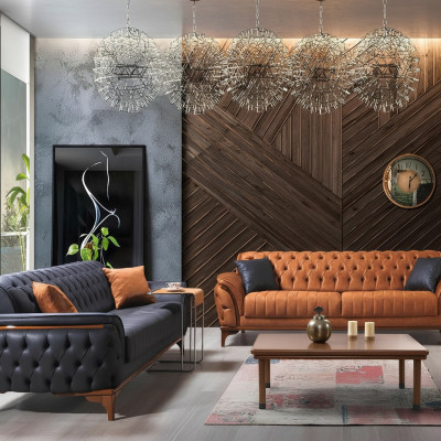 Chesterfield Sofas Designer Wohnzimmer Garnitur Polster 2x Textilsofas