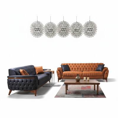 Chesterfield Sofas Designer Wohnzimmer Garnitur Polster 2x Textilsofas