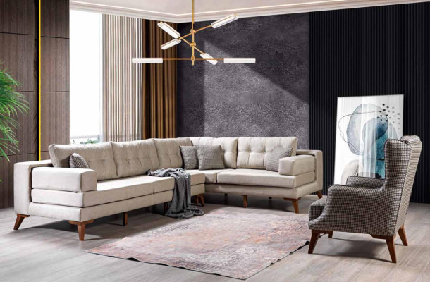 Karierter Sessel Polster 1-Sitzer Grauer Wohnzimmer Textil Lehnsessel