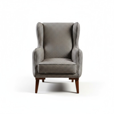 Karierter Sessel Polster 1-Sitzer Grauer Wohnzimmer Textil Lehnsessel