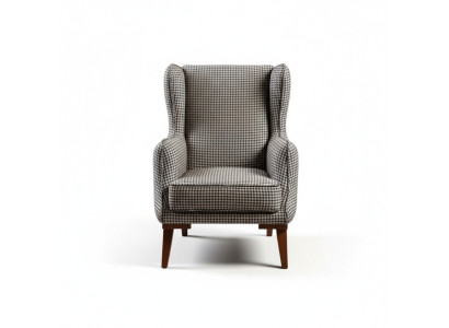 Karierter Sessel Polster 1-Sitzer Grauer Wohnzimmer Textil Lehnsessel