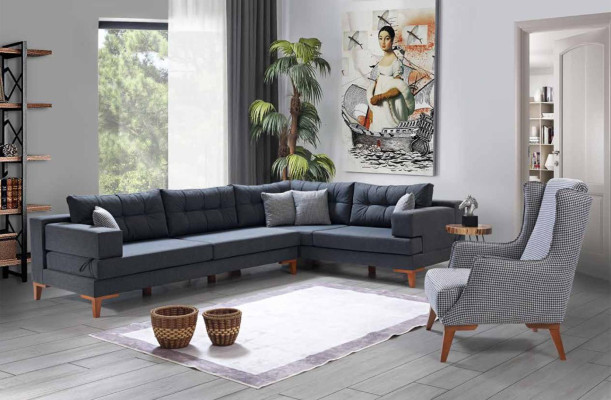 Grauer Karierter Einsitzer Moderner Wohnzimmer Einsitzer Luxus Möbel