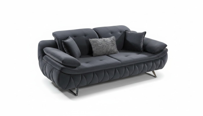 Schwarz 3-Sitzer Wohnzimmer Stoffsofa Modern Deisgn mit Kissen Textil