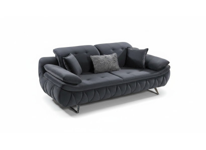 Schwarz 3-Sitzer Wohnzimmer Stoffsofa Modern Deisgn mit Kissen Textil