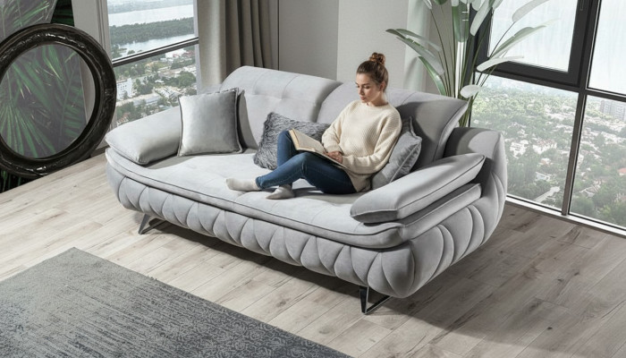 Grau Modern Luxus Design 3-Sitzer Stoffsofa Wohnzimmer Sofa Textil Material