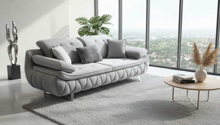 Grau Modern Luxus Design 3-Sitzer Stoffsofa Wohnzimmer Sofa Textil Material