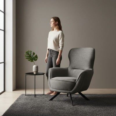 Grau Farbe Modern Design 1-Sitzer Sessel Stoff Textil Material Modern Design