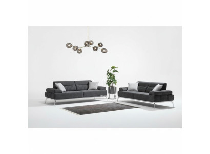 Stoffsofas Wohnzimmer-Set 2tlg. Grau Farbe Textil Material Modern Design