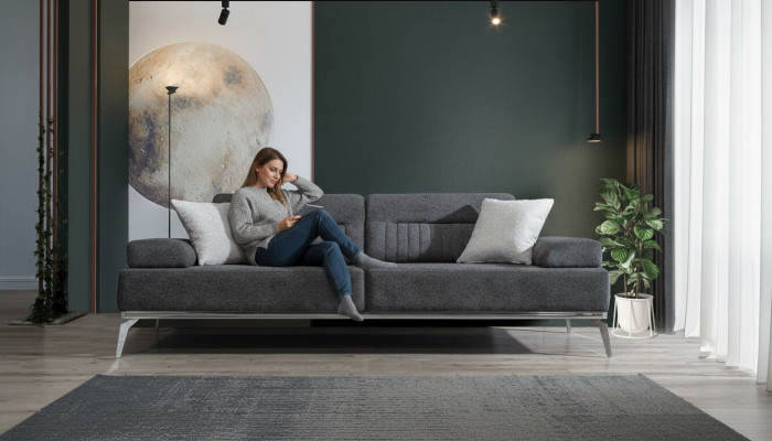 Grau Wohnzimmer 3-Sitzer Stoffsofa Modern Luxus Design Textil Material