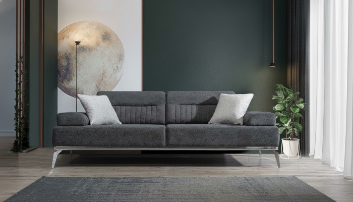Grau Wohnzimmer 3-Sitzer Stoffsofa Modern Luxus Design Textil Material
