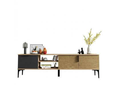 Braun-Grau RTV TV-Lowboard Schrank Modern Design Rechteckig Form Wohnzimmer