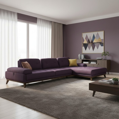 Luxus Eck Garnitur Wohnzimmer Lila Ecksofa L-Form Einrichtung Sofa Couch Neu