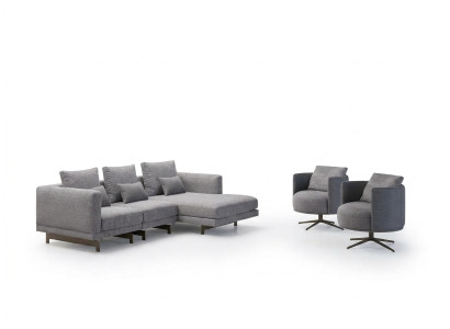 Wohnzimmer Komplett 4tlg 2x Sessel mit Ecksofa L-Form Designer Holz Couchtisch