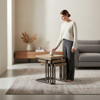 Wohnzimmer 3x Beisteltisch Luxus Holz Tisch Edelstahl Design Möbel Einrichtung