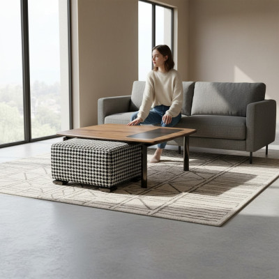 Design Komplett Modern Couchtisch mit Hocker Einrichtung Wohnzimmer