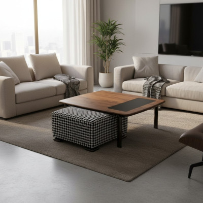 Design Komplett Modern Couchtisch mit Hocker Einrichtung Wohnzimmer