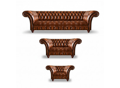 Chesterfield Braune Ledergarnitur Wohnyimmer Sitzsofas Ledercouchen 3tlg