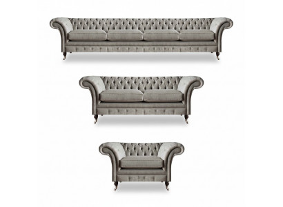 Chesterfield Hellgraue Stoffsofas Garnitur Wohnzimmer Polster Möbel