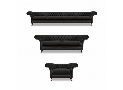 Schwarze Chesterfield Sofagarnitur Designer Zweisitzer Viersitzer Couch