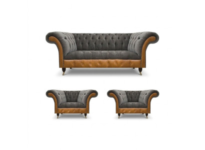Hellgraue Chesterfield Lehnsessel Designer 3-Sitzer Couch Polster Möbel