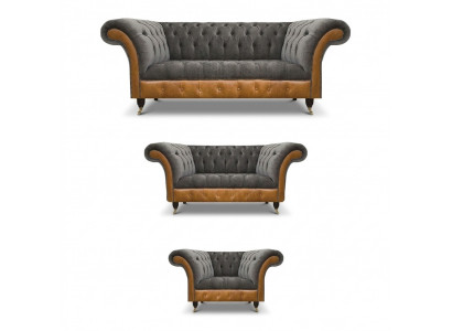 Grau-Braune Chesterfield Stoffsofas Designer Wohnzimmer Polster Möbel