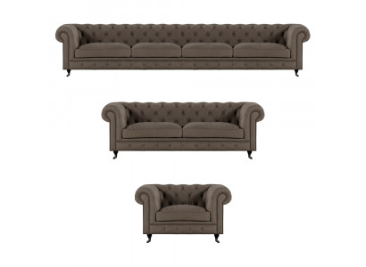 Moderne Graue Chesterfield Garnitur Polstermöbel Textil Couchen 3tlg