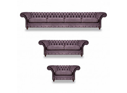 Chesterfield Lila Garnitur Komplettes Sofa Set Moderne Sitzmöbel 3tlg