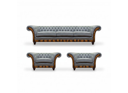Stilvolle Chesterfield Hellgraue Couchgarnitur Wohnzimmer Sofas 3tlg