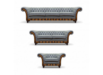 Chesterfield Hellgraue Polstermöbel Wohnzimmer Sofagarnitur Edles Set